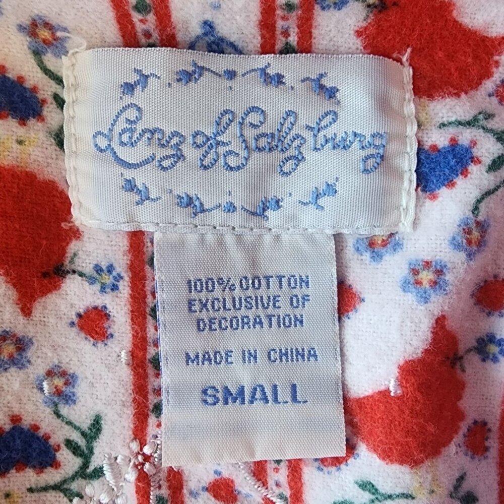 Vintage Lang of Salzburg Womens Small Pajama Shirt Top Flannel Floral Cardinal - Picture 6 of 8